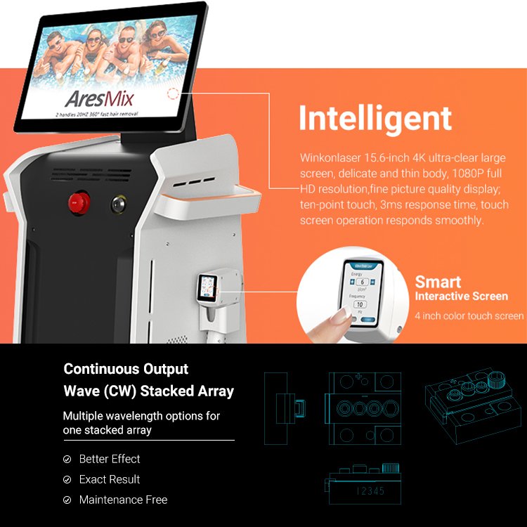 Medical CE CFDA 2 Handles 1600w 2000w 4 Wavelength 808Nm Diode Laser Hair Removal Machine Price