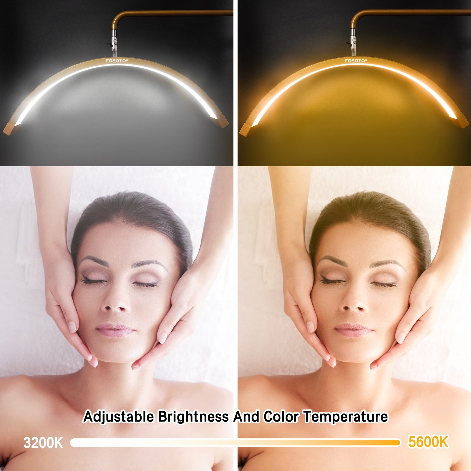fosoto Golden Multiple Beauty Eyelash Led Floor Half Moon Light With Phone clip Lash Wall Light for Lashes Tattoo Makeup Facial