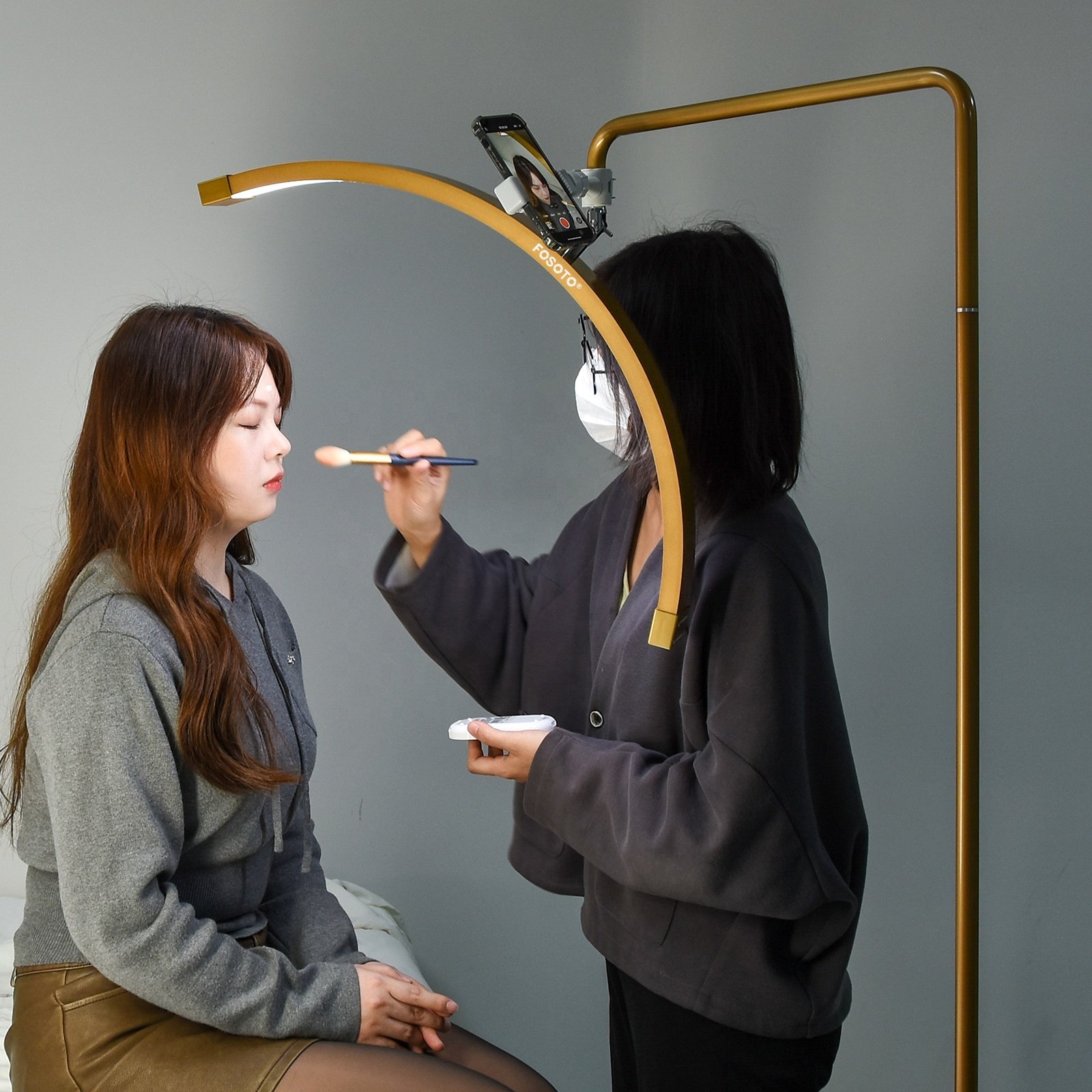 fosoto Golden Multiple Beauty Eyelash Led Floor Half Moon Light With Phone clip Lash Wall Light for Lashes Tattoo Makeup Facial
