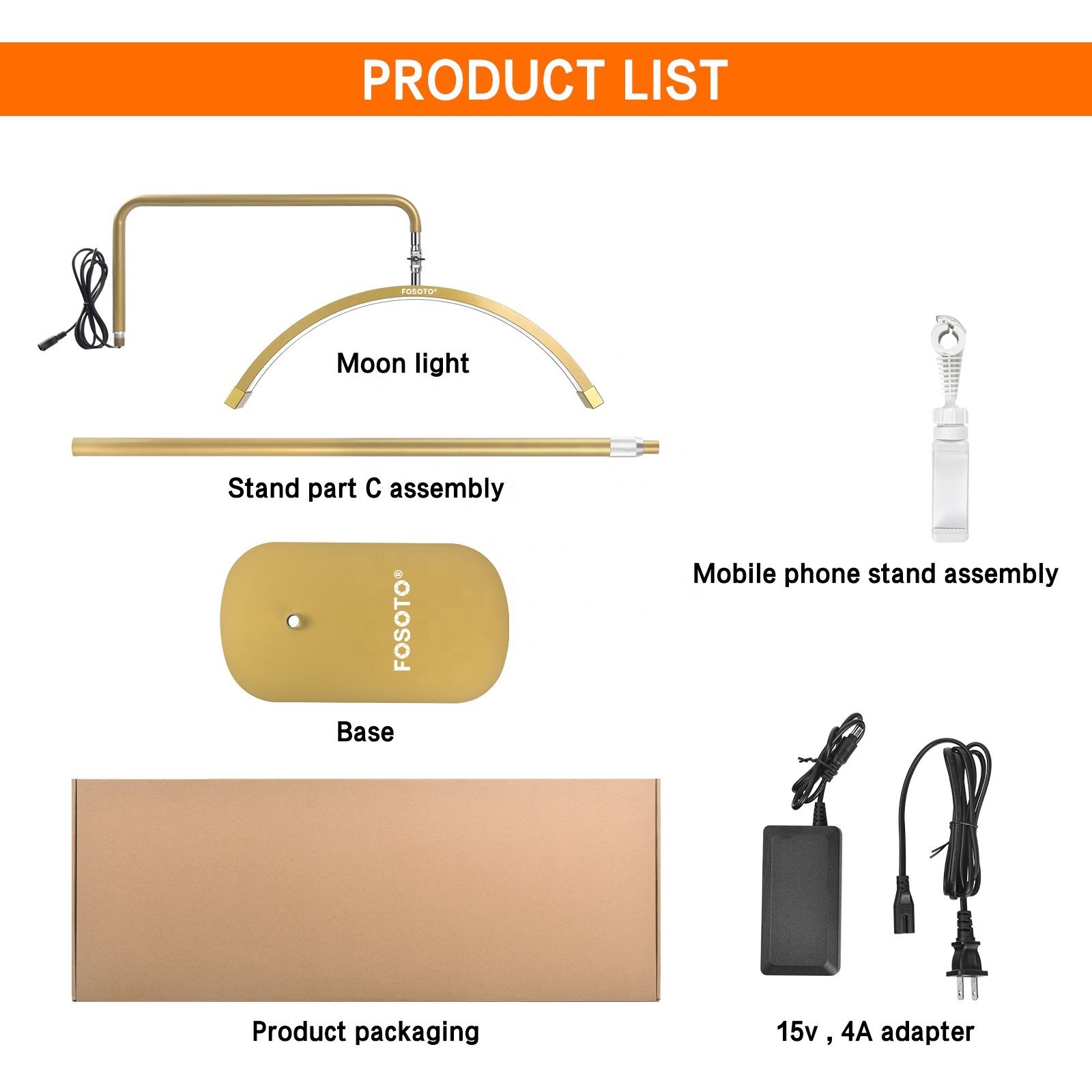 fosoto Golden Multiple Beauty Eyelash Led Floor Half Moon Light With Phone clip Lash Wall Light for Lashes Tattoo Makeup Facial