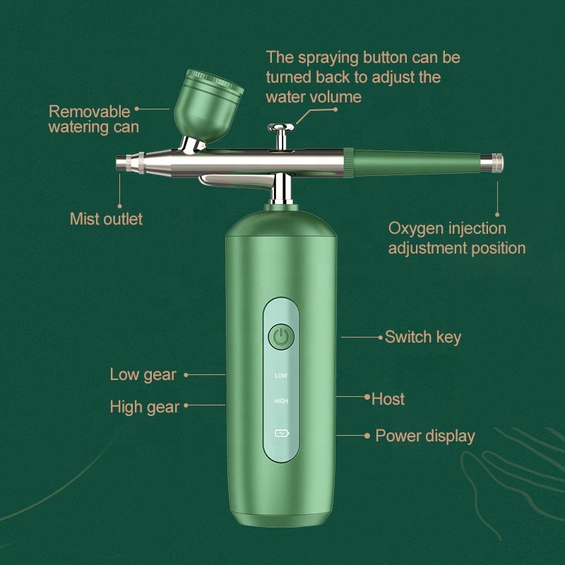 Beauty Oxygen Injector Air Compressor Nano Moisture Pastry Gun Kit Mini Air Airbrush Cup Makeup Kit for Nail Tattoo Painting