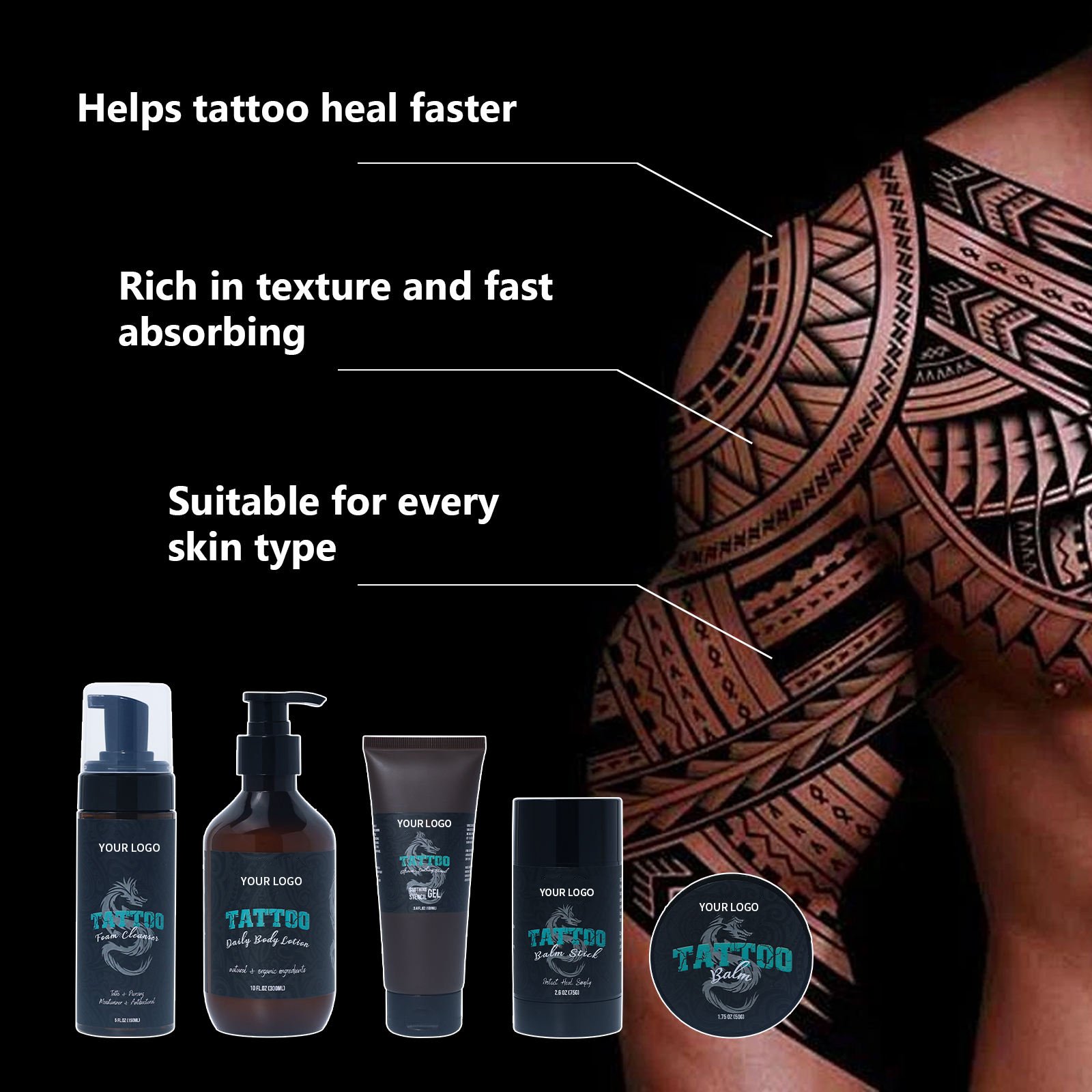 Tattoo Antimicrobial Soap Lotion Balm Cleansing Piercing Aftercare Soothing Color Brightening Skin Healing Repair Treatment Kit