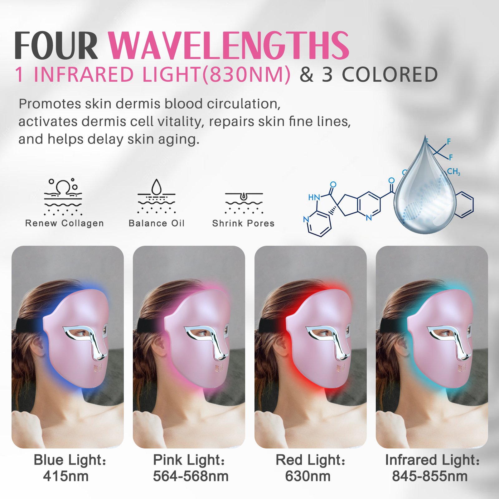 Led Face Mask Light Therapy 7 Color Photon Blue and Red Light Maintenance Skin Rejuvenation LED Facial Skin Care Mask