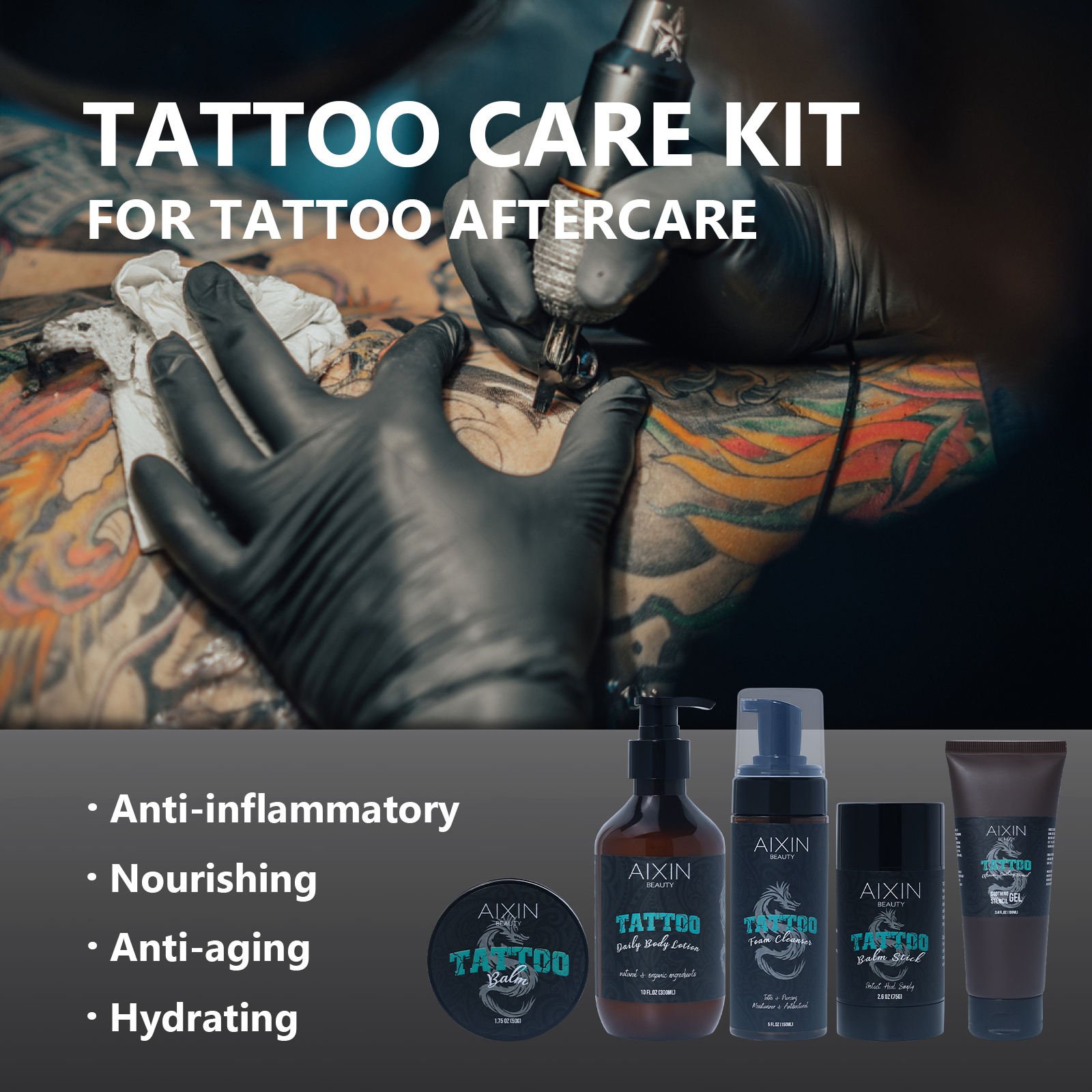 Hanlinger Private Label Color Brightening Healing Tattoo Lotion Cleanser Gel Stick Cream Kit Permanent Tattoo Aftercare Set