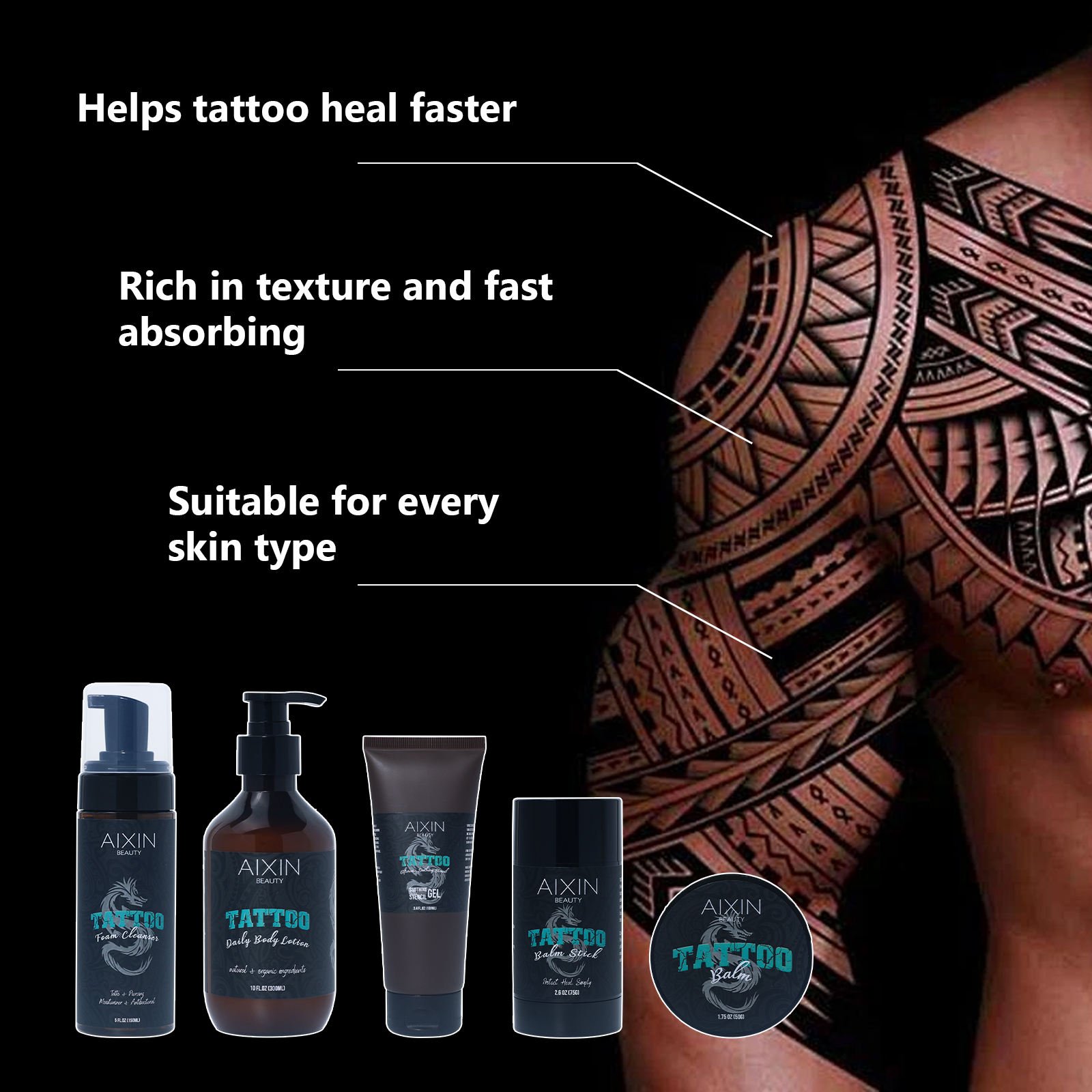 Hanlinger Private Label Color Brightening Healing Tattoo Lotion Cleanser Gel Stick Cream Kit Permanent Tattoo Aftercare Set