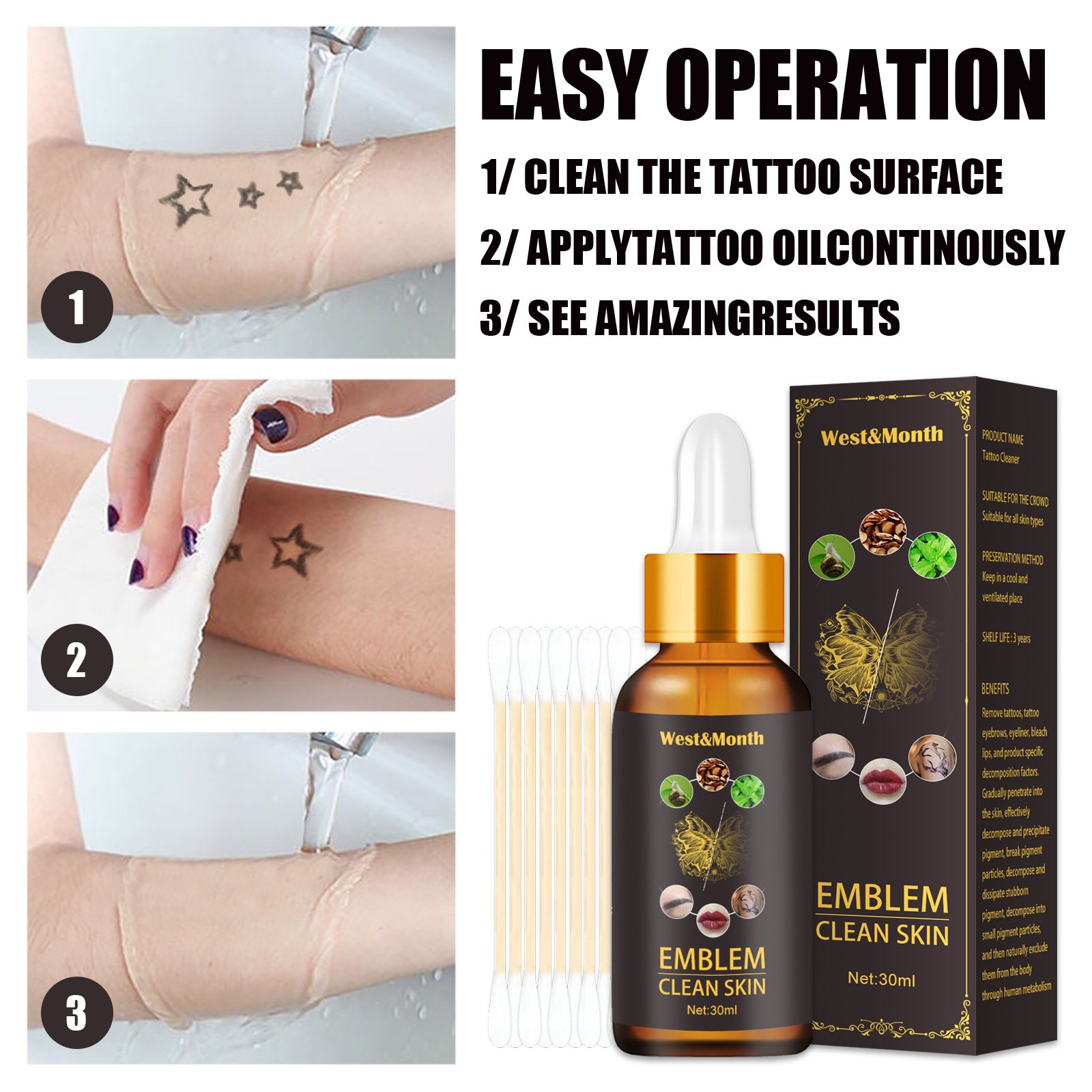 West&Month Hot sales Tattoo Cleaning Tattoo Print Eyebrow Embroidery Eyebrow Cleaning Tattoo removal care oil remover