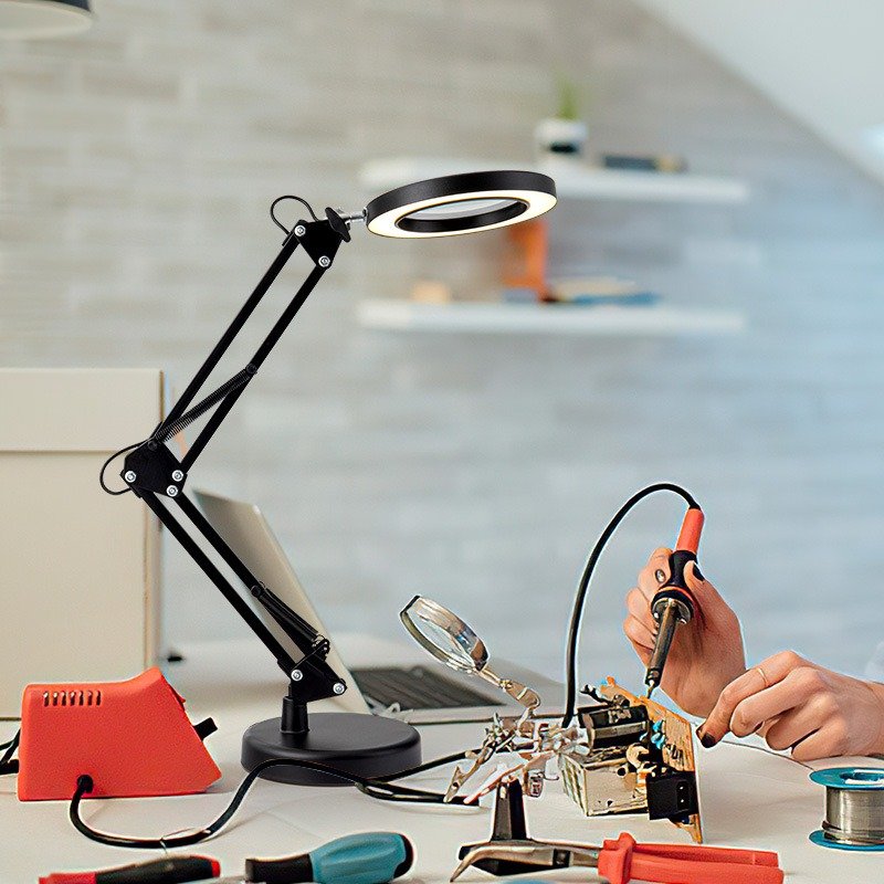 Clamp-on Swing Arm Dimmable Illuminated Desktop Magnifying Glass Led Table Light Reading Beauty Nail Gooseneck Table Lamp