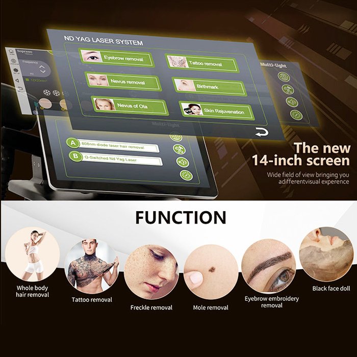 808Nm diode laser q switch nd yag laser tattoo removal system laser 755 808 1064 permanent hair removal machine