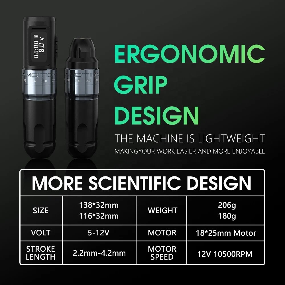 Ambition Mars-U 2.2-4.2mm Adjustable Stroke Professional Wireless Rotary Tattoo Pen Machine for Artist Body Art