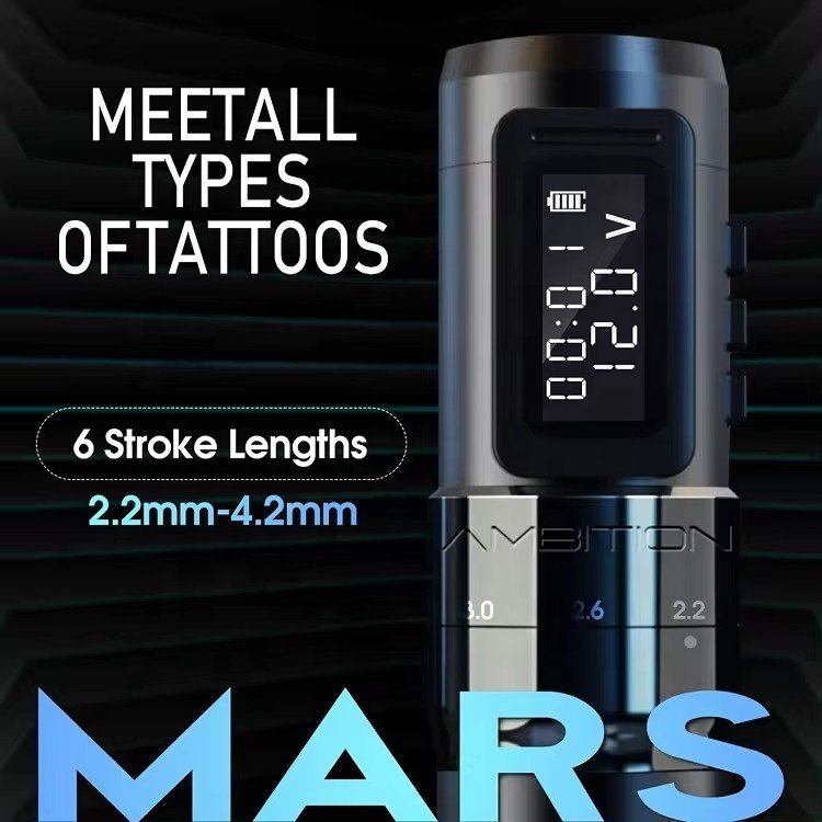 Ambition Mars-U 2.2-4.2mm Adjustable Stroke Professional Wireless Rotary Tattoo Pen Machine for Artist Body Art
