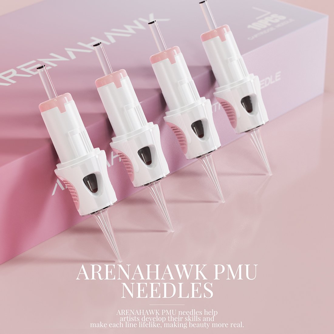 Arenahawk Pink Professional Disposable Permanent Makeup Eyebrow Lip Microblading Tattoo Cartridge Needle