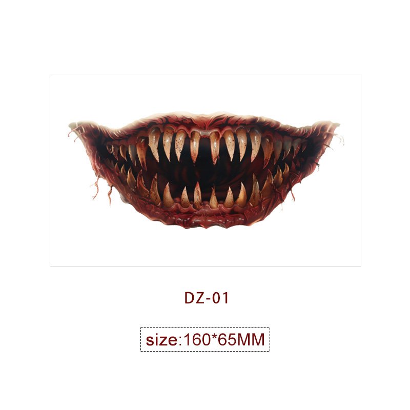 Halloween Horror Thriller Body Art Big Mouth Temporary Tattoo Sticker Water Transfer Waterproof Printing for Body Decoration