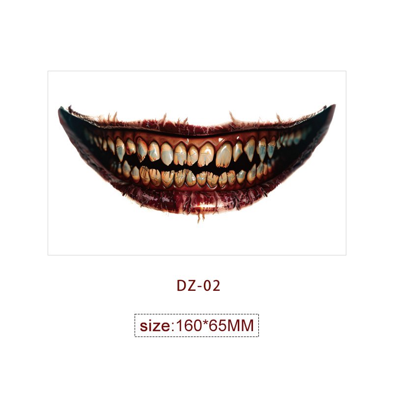 Halloween Horror Thriller Body Art Big Mouth Temporary Tattoo Sticker Water Transfer Waterproof Printing for Body Decoration