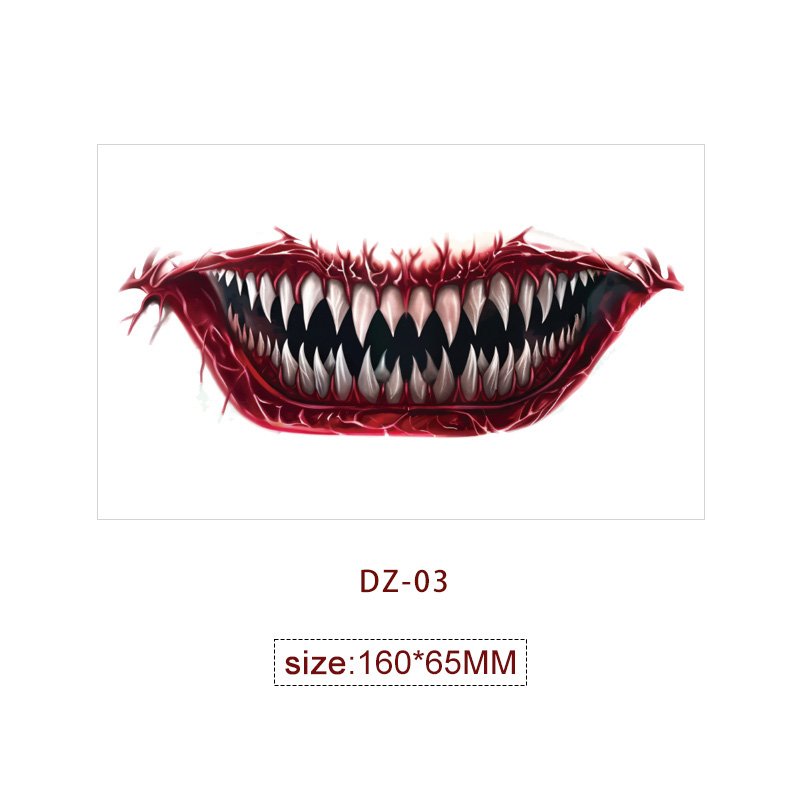 Halloween Horror Thriller Body Art Big Mouth Temporary Tattoo Sticker Water Transfer Waterproof Printing for Body Decoration