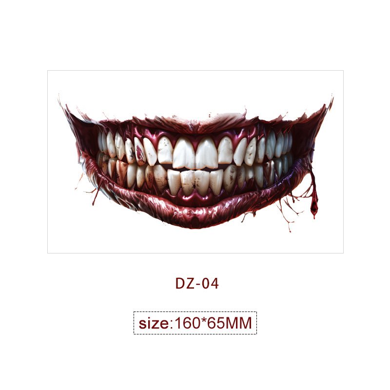 Halloween Horror Thriller Body Art Big Mouth Temporary Tattoo Sticker Water Transfer Waterproof Printing for Body Decoration