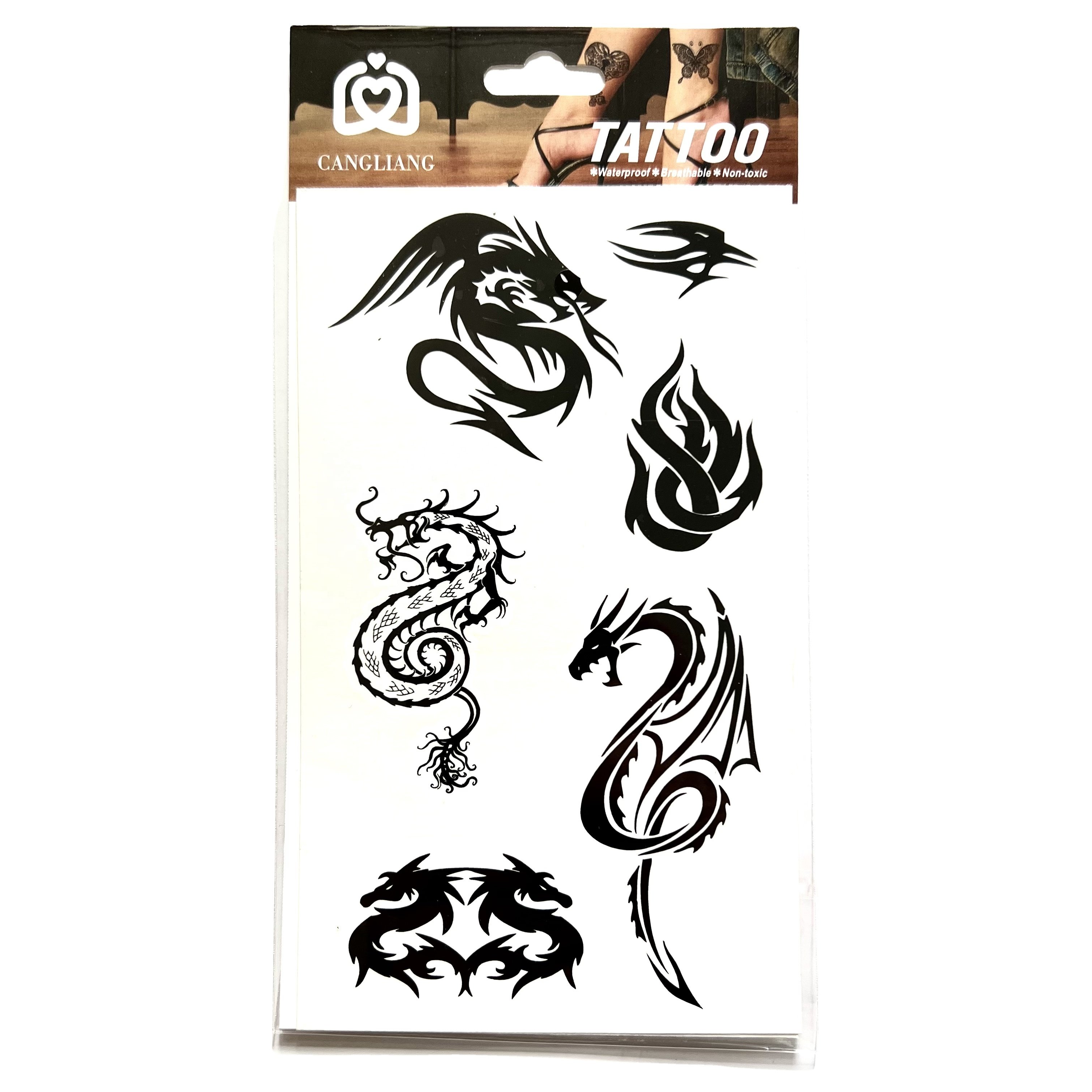 Black Tribal Temporary Tattoo Realistic Look Neck Chest Arm Waterproof Sticker For Men