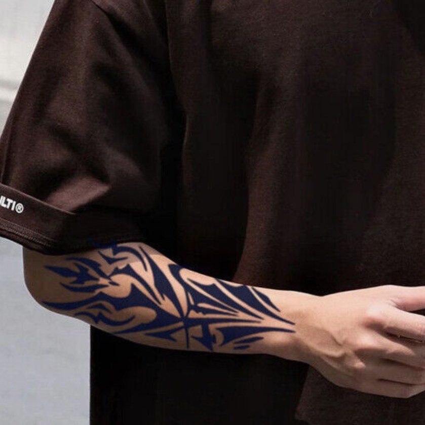 Black Tribal Temporary Tattoo Realistic Look Neck Chest Arm Waterproof Sticker For Men