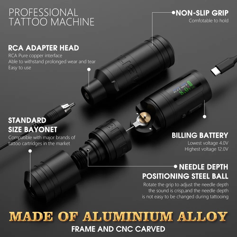Ambition Ninja Ultra 3.5mm/4.0mm Stroke Straight Rod Professional Wireless Tattoo Pen Machine Gun with Billing for Body Art