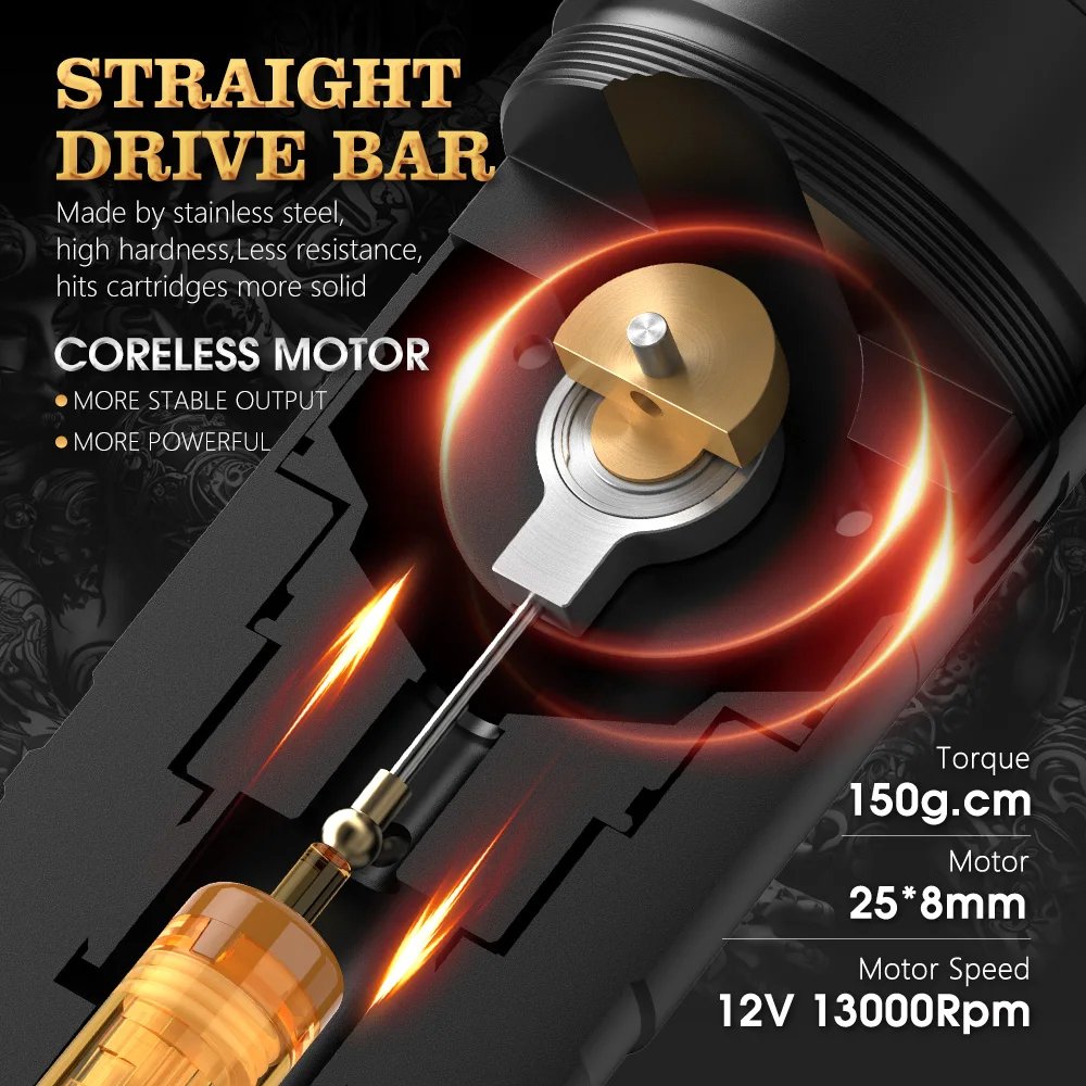 Ambition Ninja Ultra 3.5mm/4.0mm Stroke Straight Rod Professional Wireless Tattoo Pen Machine Gun with Billing for Body Art