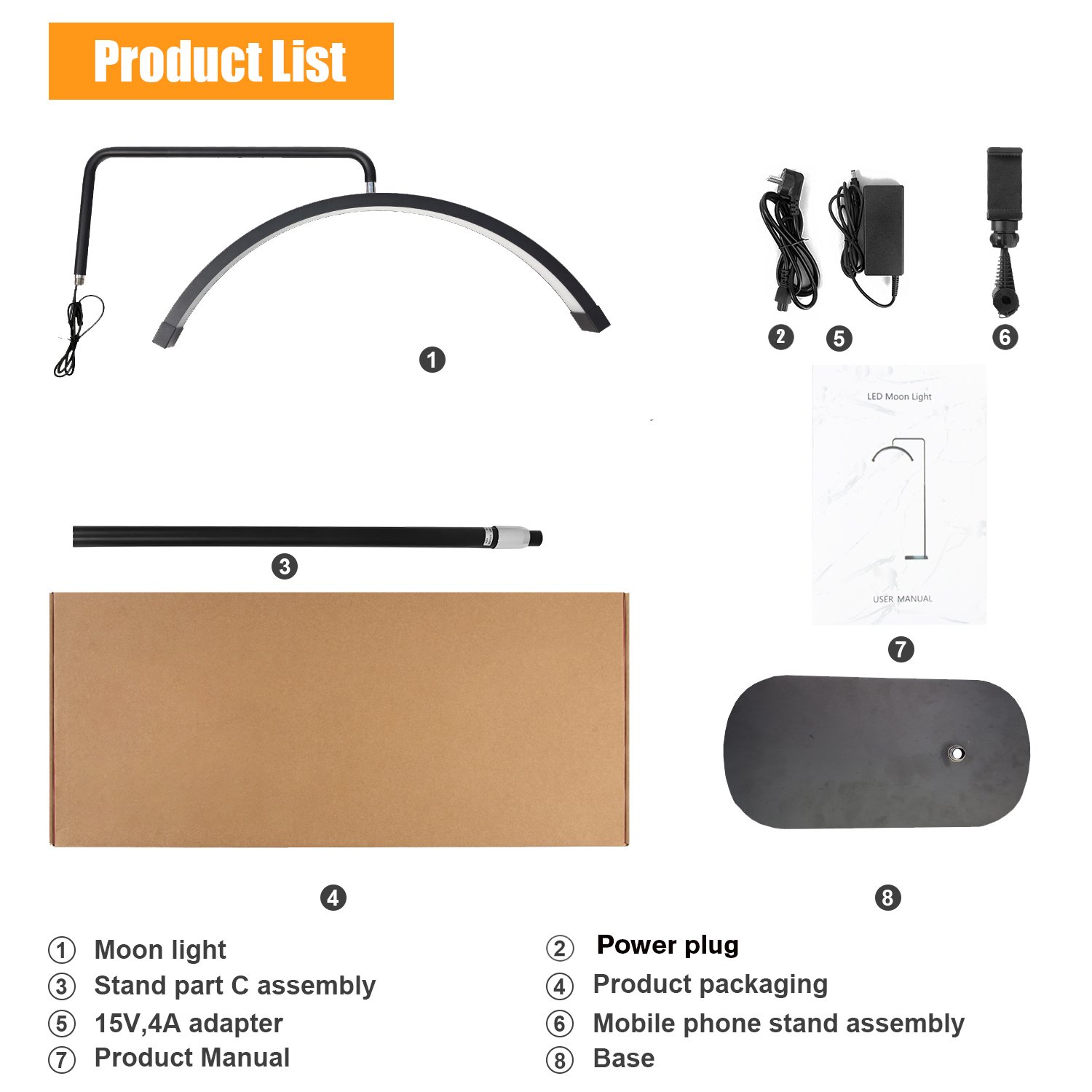 FOSOTO Professional Beauty Light Moonlight Lamp for Lash Extension Half Moon Floor Lamp Lash Light with Phone Holder for Tattoo