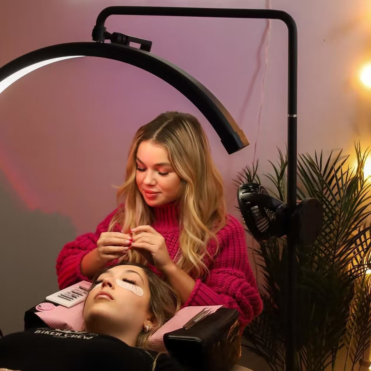 FOSOTO Professional Beauty Light Moonlight Lamp for Lash Extension Half Moon Floor Lamp Lash Light with Phone Holder for Tattoo