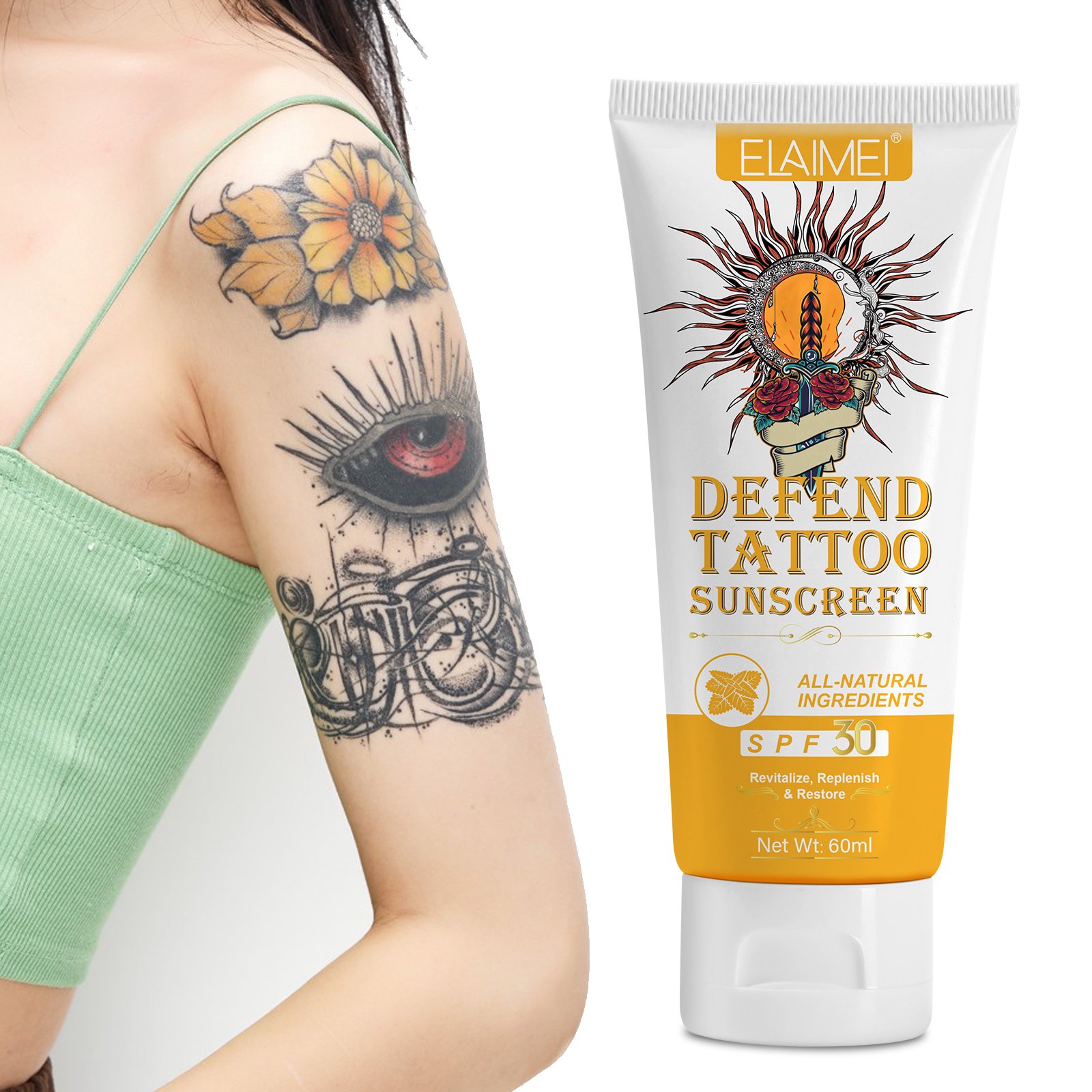 Tattoo Aftercare Sunscreen Lotion 60ml Tattoo Sun Protection Fps30 Tattoo Aftercare Suncream For Protecting Ink Against Fading