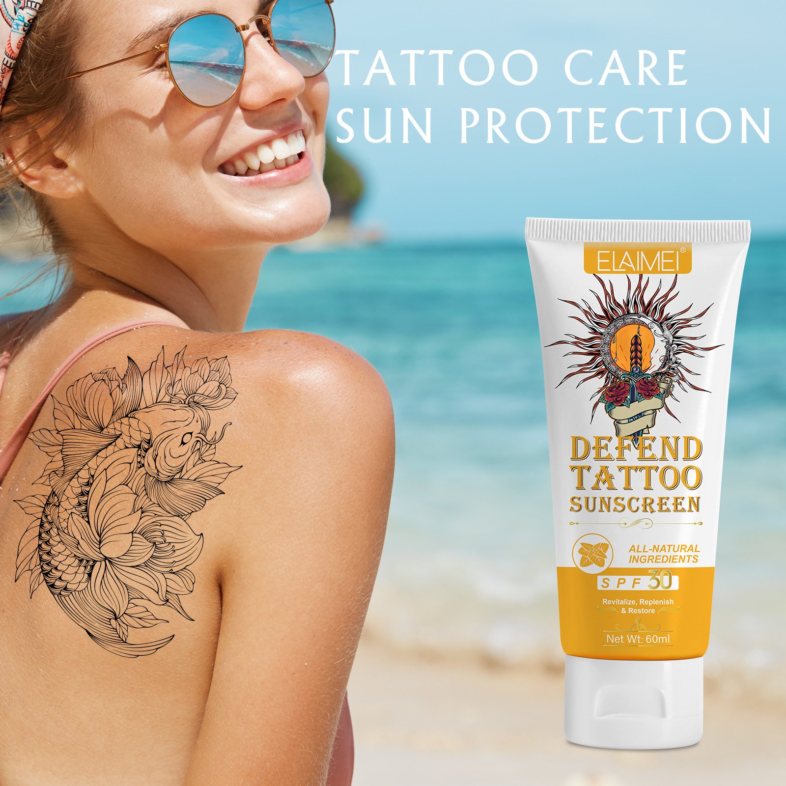 Tattoo Aftercare Sunscreen Lotion 60ml Tattoo Sun Protection Fps30 Tattoo Aftercare Suncream For Protecting Ink Against Fading