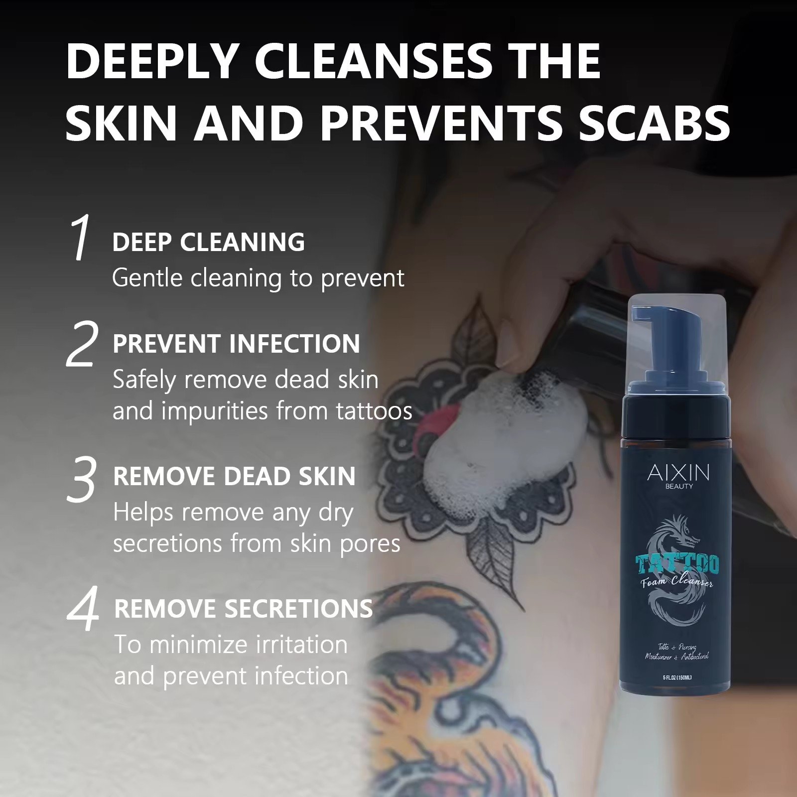 Private Label Tattoo Care Supply Tattoo Deep Cleaning Brightening Custom Care Foam Cleanser Unscented Tattoo Foam