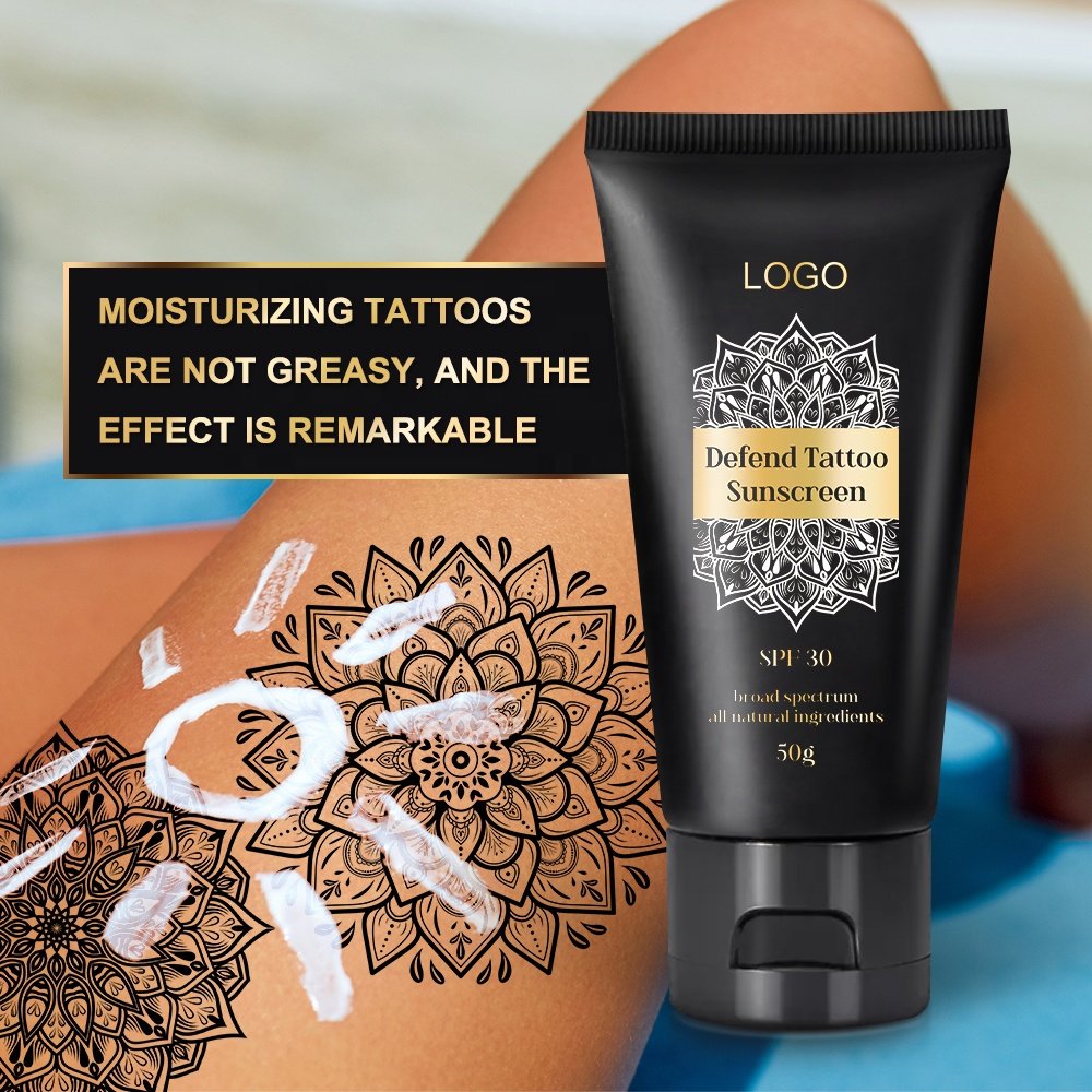 Custom Logo Natural Tattoo Care Lotion Sunscreen SPF 30 UVA/UVB Protection Tattoo Color Moisturizer Aftercare Tattoo Sunscreen