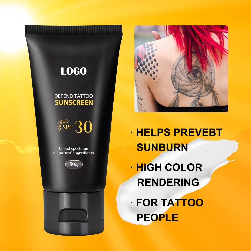 Custom Logo Natural Tattoo Care Lotion Sunscreen SPF 30 UVA/UVB Protection Tattoo Color Moisturizer Aftercare Tattoo Sunscreen