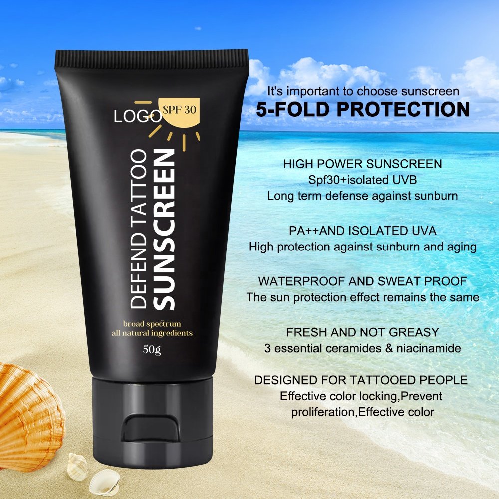 Custom Logo Natural Tattoo Care Lotion Sunscreen SPF 30 UVA/UVB Protection Tattoo Color Moisturizer Aftercare Tattoo Sunscreen