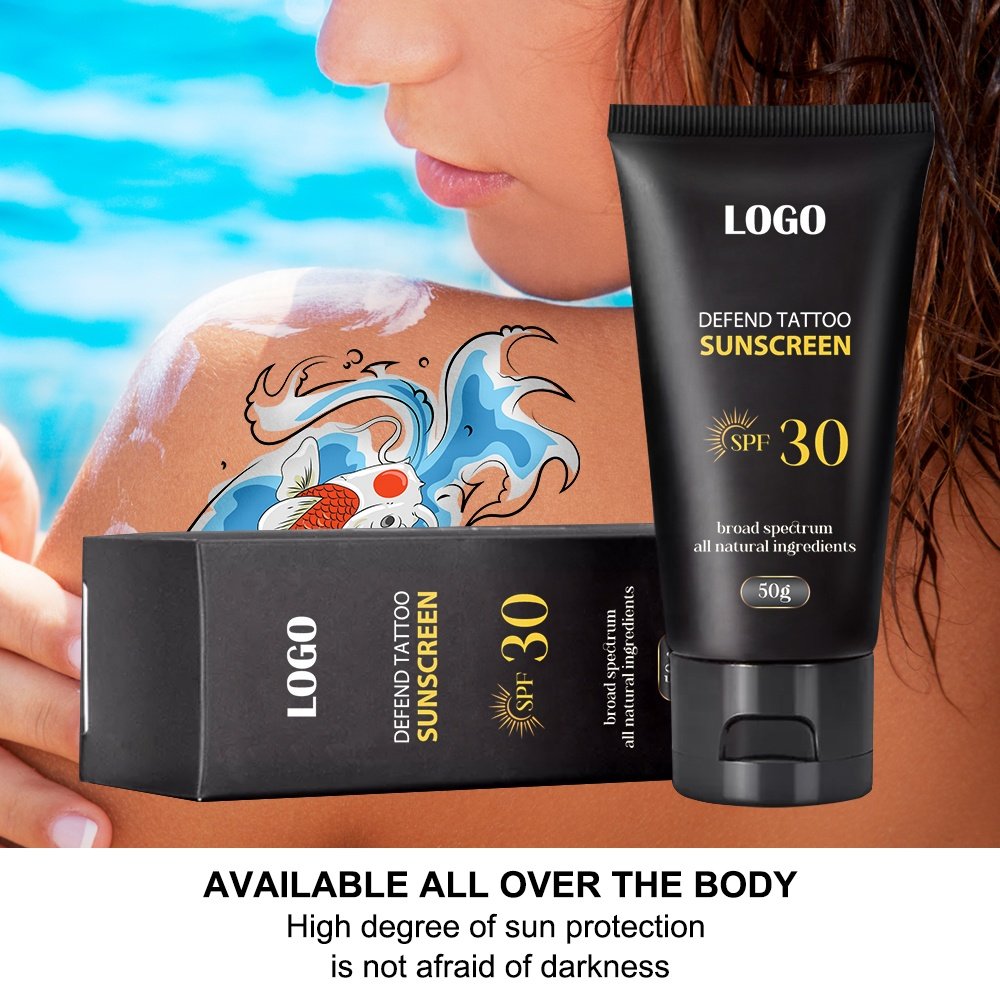 Custom Logo Natural Tattoo Care Lotion Sunscreen SPF 30 UVA/UVB Protection Tattoo Color Moisturizer Aftercare Tattoo Sunscreen