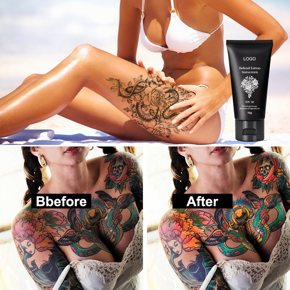 Custom Logo Natural Tattoo Care Lotion Sunscreen SPF 30 UVA/UVB Protection Tattoo Color Moisturizer Aftercare Tattoo Sunscreen