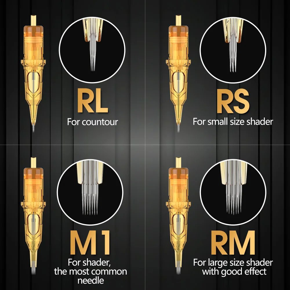 XNET Gold 0.25mm 0.3mm 0.35mm RL RS Round Liner Shader Tattoo Cartridges M1 RM Curved Magnum Professional Tattoo Needles