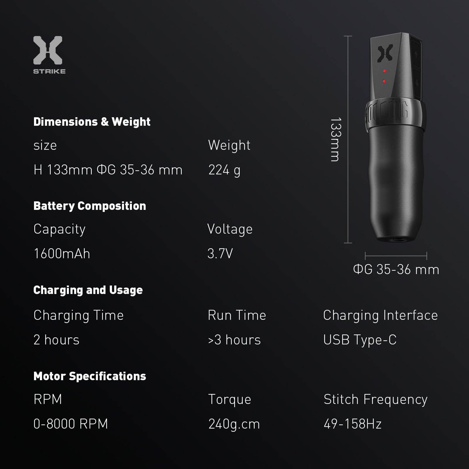 Solong & X Series Big Capacity Battery Unique Design Professional Tattoo Pen Wireless Rotary Tattoo Machine
