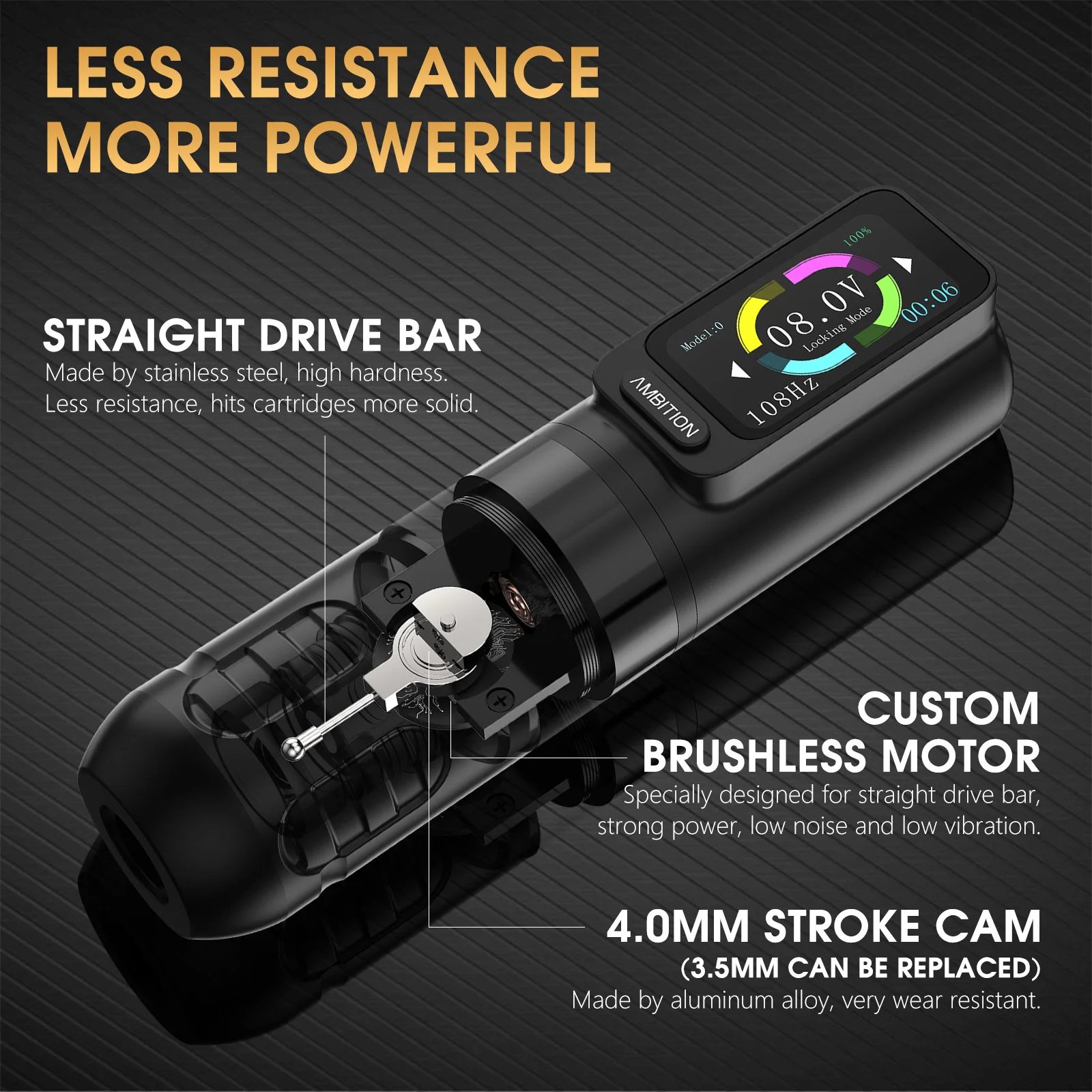 Ambition Zetton 3.5mm/4.0mm Stroke Brushless Motor Professional Direct Drive Rod Wireless Tattoo Pen Machine for Artist Body Art