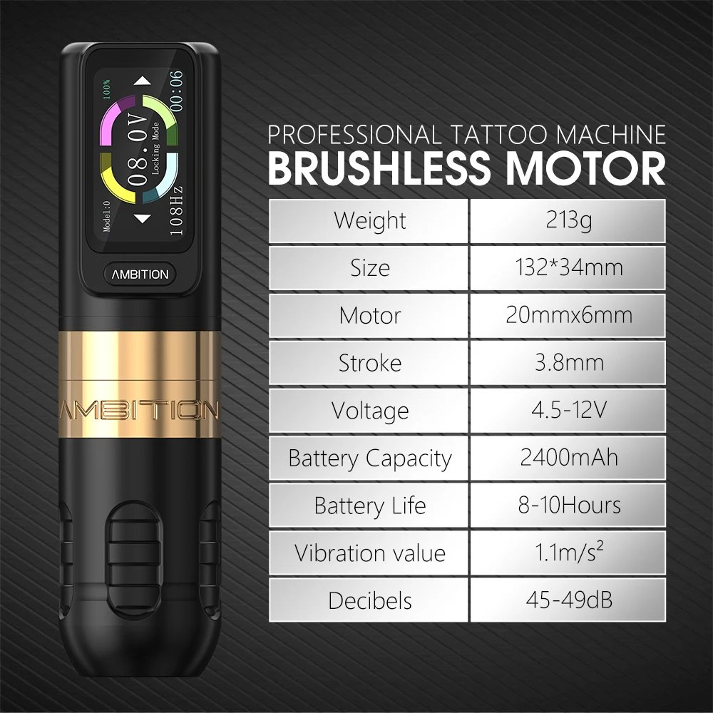 Ambition Zetton 3.5mm/4.0mm Stroke Brushless Motor Professional Direct Drive Rod Wireless Tattoo Pen Machine for Artist Body Art