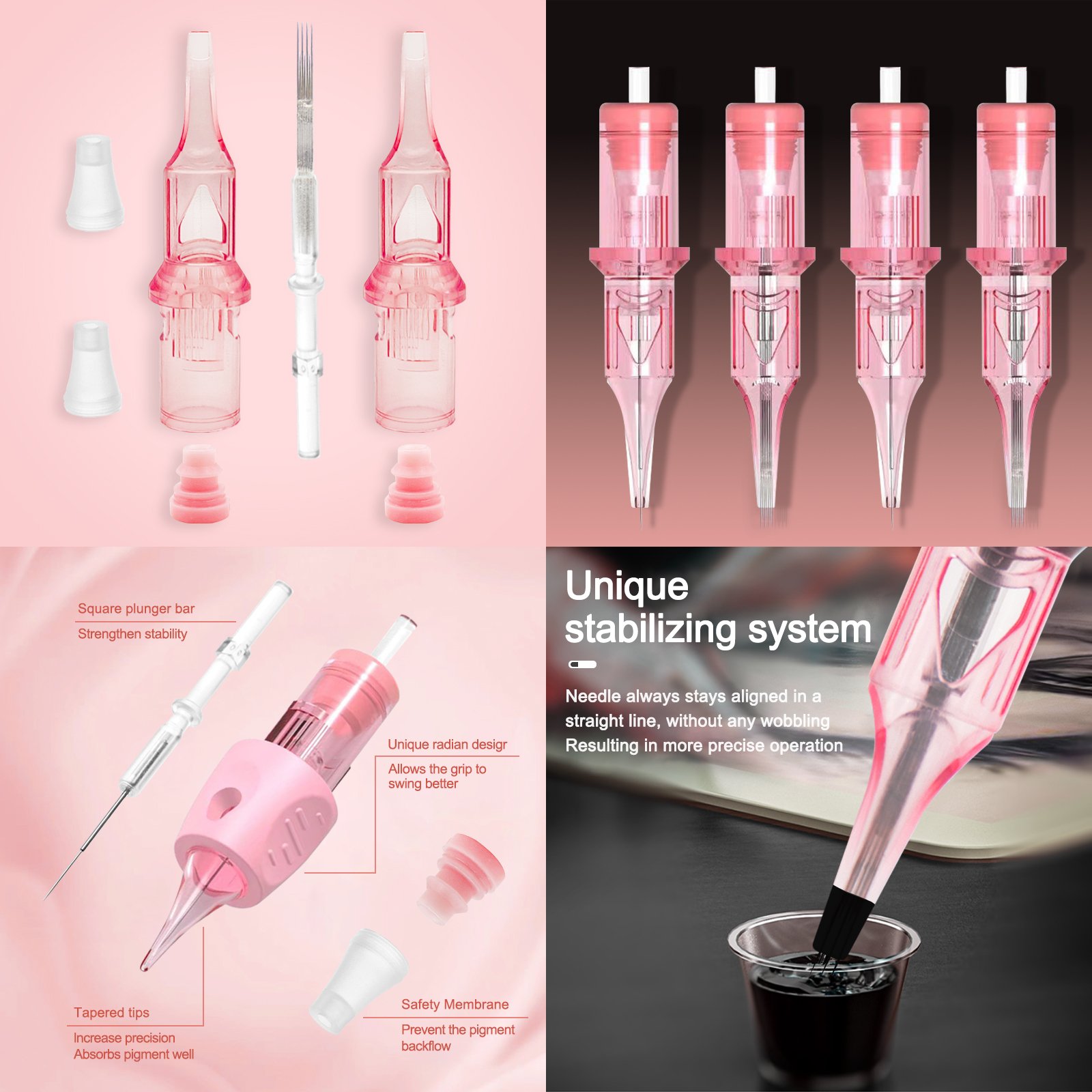 20pcs Universal Permanent Makeup Tattoo Cartridge Premium Quality Lip Blush Nano Brow Hairstroke needle with Silicone Grip Cover