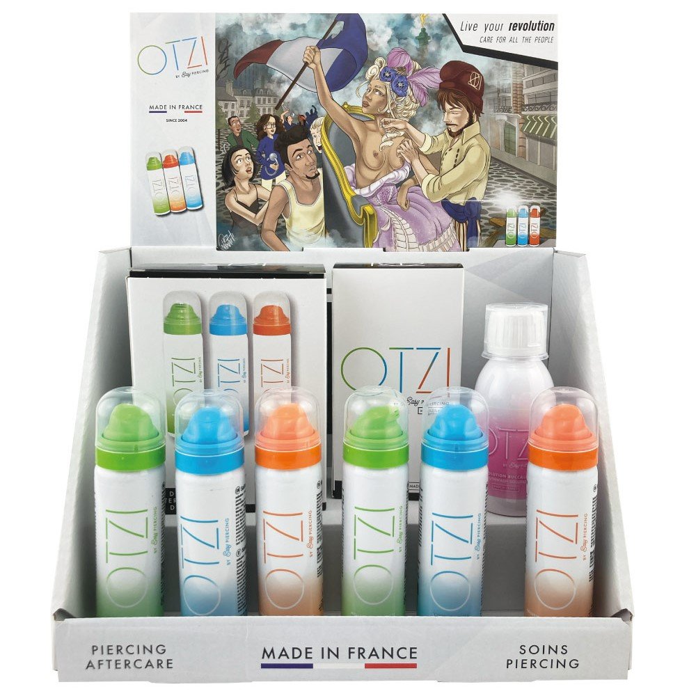 OTZI by Easypiercing PIERCING CARE KIT x3 SPRAYS 50ml - CLEANSING FOAM, SALINE & HYGIENIC SOLUTION, OPTIMUM PIERCING MAINTENANCE