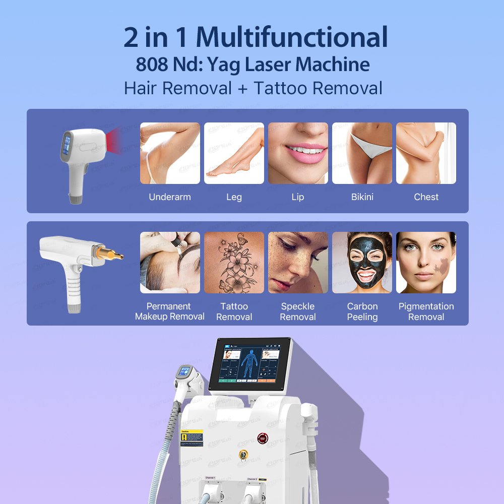 Beijing unt 2 handles 808 diode laser hair removal and laser tattoo removal machine machine