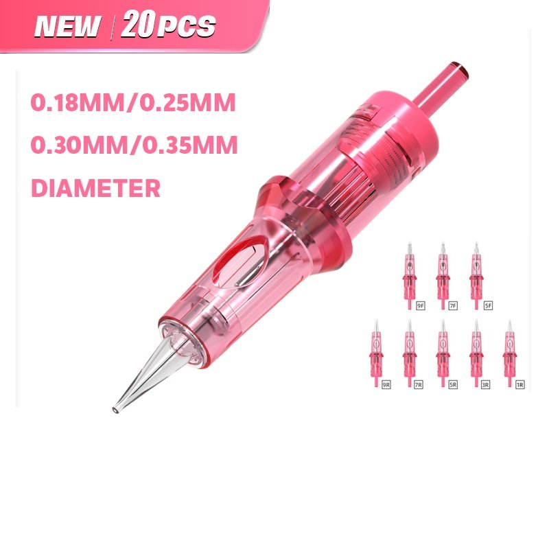 Ambition 20Pcs Disposable Pink RL Flat Liner Eyebrows Eyeliner Lips Tattoo Cartridge Needles for Permanent Makeup