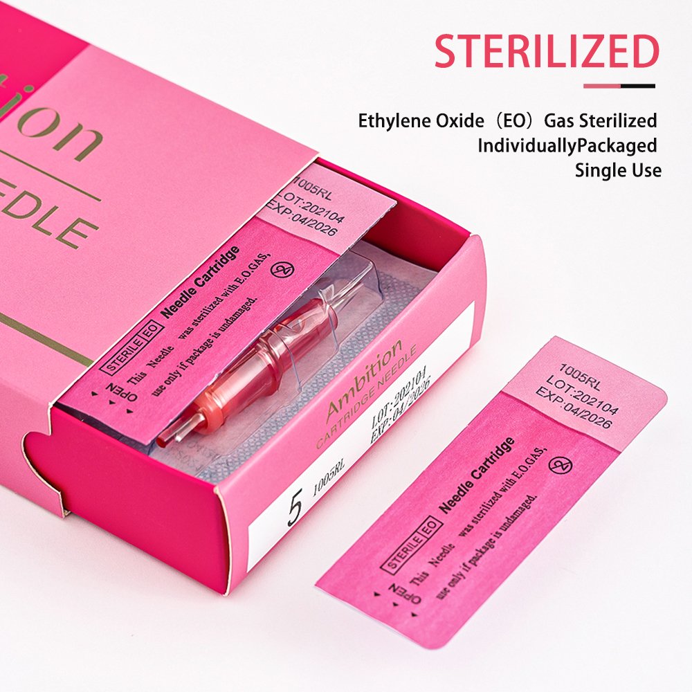 Ambition 20Pcs Disposable Pink RL Flat Liner Eyebrows Eyeliner Lips Tattoo Cartridge Needles for Permanent Makeup
