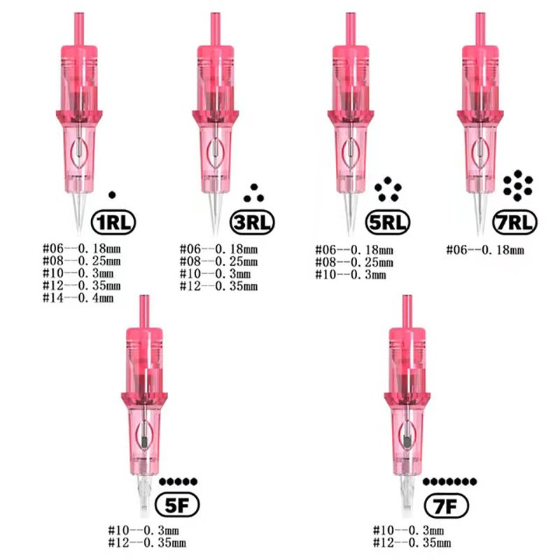 Ambition 20Pcs Disposable Pink RL Flat Liner Eyebrows Eyeliner Lips Tattoo Cartridge Needles for Permanent Makeup