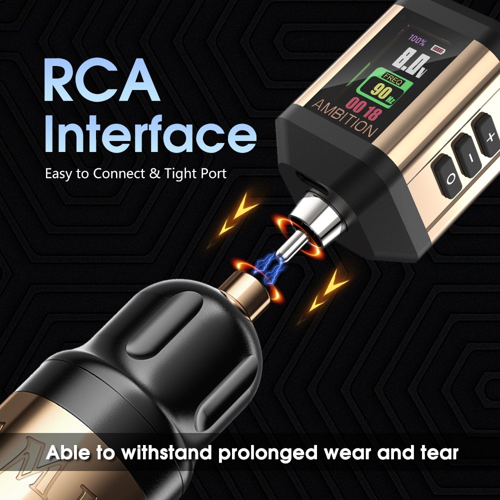 Ambition Vibe 4mm/3.5mm Stroke Powerful Brushless Motor Tattoo Machine Pen and 2200mAh Korall RCA Wireless Battery Kit