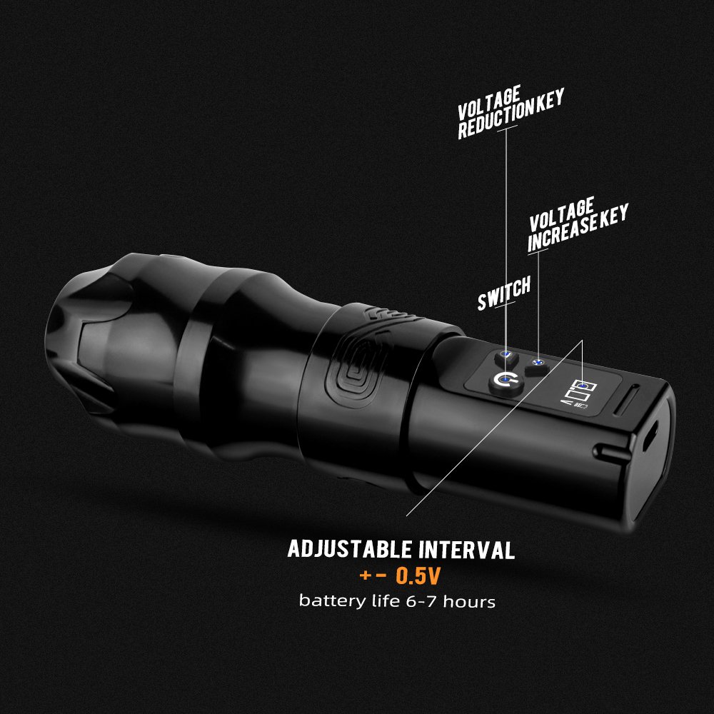 Ambition Moteng 2400mAh Digital Display Powerful Motor 4mm Stroke Professional Rotary Wireless Tattoo Pen Machine for Body Art