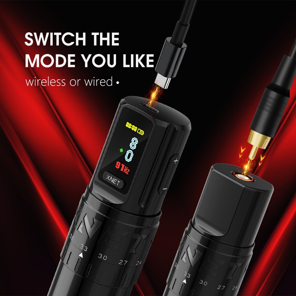 XNET Vipera Professional Powerful Motor 2.4-4.2mm Adjustable Stroke Wireless Tattoo Pen Machine with Double Battery for Artists