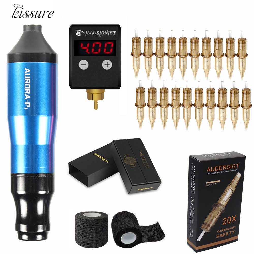 Kissure Wireless Tattoo Machine Set Mini Battery Power Supply with Cartridge Needle Rotary Tattoo Pen Kit Permanent Makeup tools