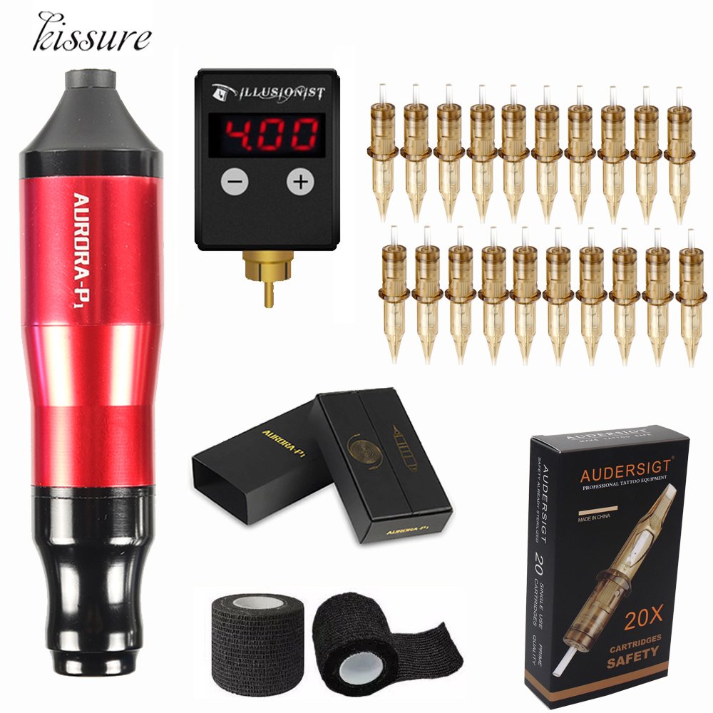 Kissure Wireless Tattoo Machine Set Mini Battery Power Supply with Cartridge Needle Rotary Tattoo Pen Kit Permanent Makeup tools