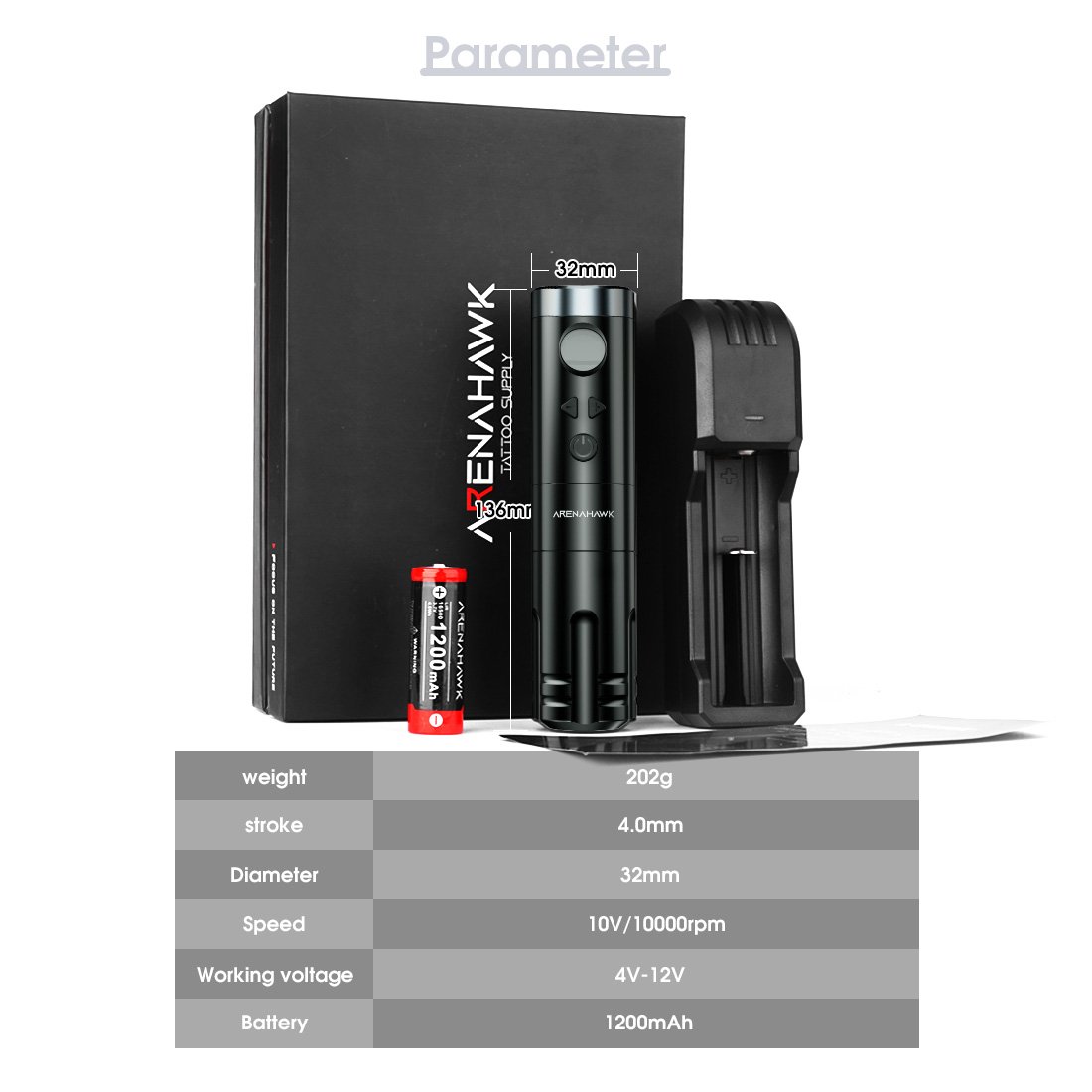 Arenahawk tattoo wireless tatoo machine pen black color for Body art