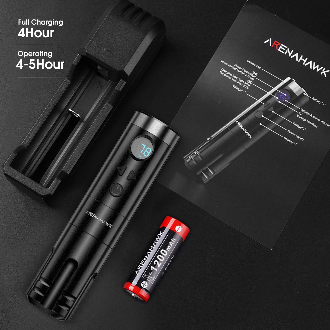 Arenahawk tattoo wireless tatoo machine pen black color for Body art